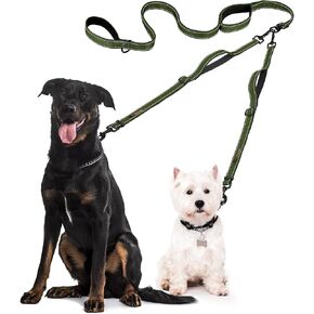 Double Dog Leash – Adjustable Length Long Leash for Dog Training – Dual Reflective Dog Leash with Non-Tangle Design – Heavy Duty Nylon and Metal Buckles – Ideal in Kuwait
