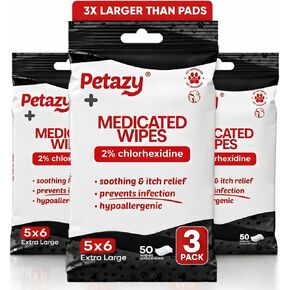 Petazy 2% Chlorhexidine Wipes for Dogs 3X Larger | Yeast Infection Ringworm Fungus Hot Spot Itch Relief | Medicated Antibacterial Antifungal Gentle Soothing Topical Wipes for Dog Cat | 50 Wipes 5x6 in Kuwait