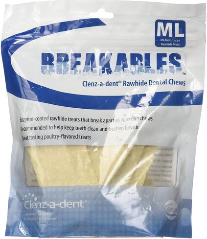 Ceva Clenz-A-Dent Breakables Rawhide Dental Chews for Dogs Small (11-25lbs), Dog Dental Chews with Enzymes, Removes Plaque and Tartar, Poultry Flavor, 15 ct in Saudi Arabia