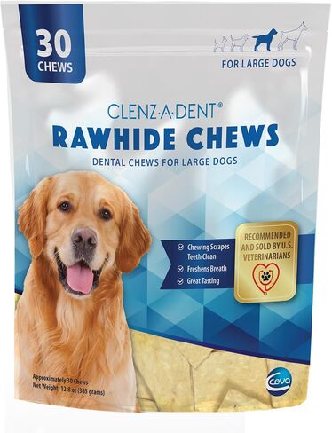 Ceva Clenz-A-Dent Rawhide Dental Chews for Dogs, Large Dogs, Enzyme-Coated Dental Treats with RF2, Reduces Plaque & Tartar, Freshens Breath, Poultry Flavor, 30 Count in Saudi Arabia