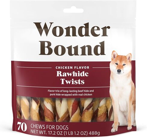 Amazon Brand - Wonder Bound Chicken Flavor Dog Rawhide Twist Sticks, 70 Count, 1.08 pound (Pack of 1) in Saudi Arabia