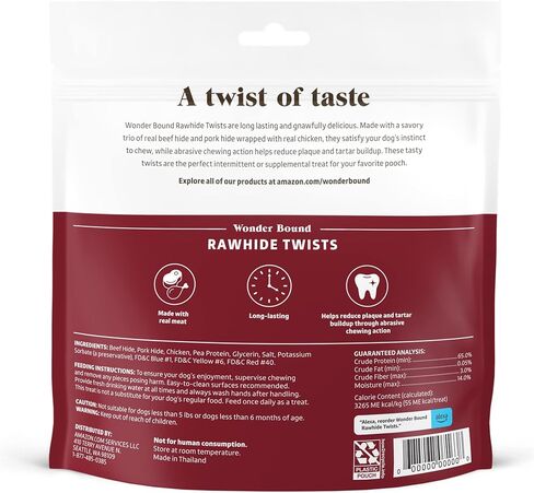 Amazon Brand - Wonder Bound Chicken Flavor Dog Rawhide Twist Sticks, 70 Count, 1.08 pound (Pack of 1) in Saudi Arabia