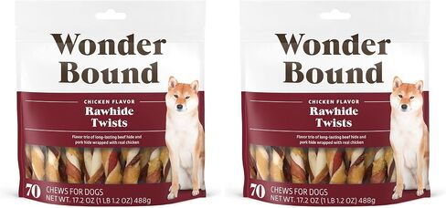 Amazon Brand - Wonder Bound Chicken Flavor Dog Rawhide Twist Sticks, 70 Count, 1.08 pound (Pack of 1) in Saudi Arabia