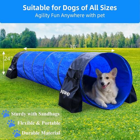 Dog Agility Training Equipment Tunnel:JOPAVO 10 Foot Agility Tunnel with 2 Pack Sandbags, Carry Bag and 4 Ground Spikes.Ideal Agility Equipment for Dog Obstacle Course,Exercise&Park in Kuwait