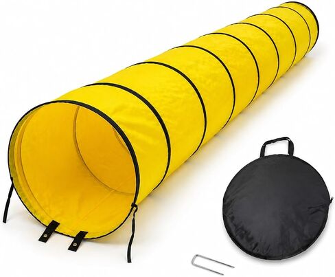 Dog Agility Tunnel for Small Dogs, 6.6 FT Long x 15.7 Inch Diameter, Foldable 420D Oxford Puppy Training Tunnel with Ground Stake and Carry Bag, Indoor Outdoor Obstacle Course Equipment, Yellow in Kuwait