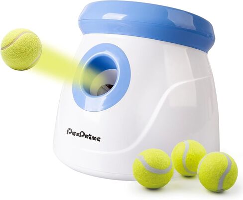 Pet Prime Automatic Dog Ball Thrower Launcher for Small and Medium Dogs, Interative Dog Fetch Machine with 3 Tennis Balls (2'') for Indoor/Outdoor Throwing Game Launch Distance 10-30ft in Kuwait