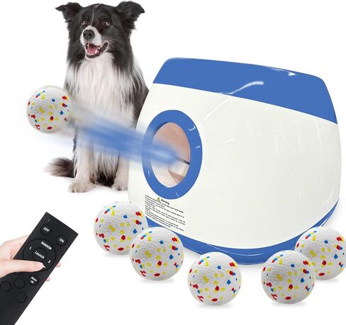 SOCO Automatic Ball Launcher for Dogs Large- 3 Distance Settings (40/60/80FT) w/Remote Control | 2.5" ETPU Tennis Balls | Indoor/Outdoor Dog Toy | 6 Balls & Quick Charge Included in Saudi Arabia
