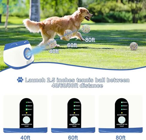 SOCO Automatic Ball Launcher for Dogs Large- 3 Distance Settings (40/60/80FT) w/Remote Control | 2.5" ETPU Tennis Balls | Indoor/Outdoor Dog Toy | 6 Balls & Quick Charge Included in Saudi Arabia