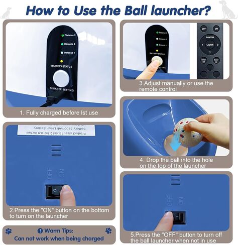 SOCO Automatic Ball Launcher for Dogs Large- 3 Distance Settings (40/60/80FT) w/Remote Control | 2.5" ETPU Tennis Balls | Indoor/Outdoor Dog Toy | 6 Balls & Quick Charge Included in Saudi Arabia
