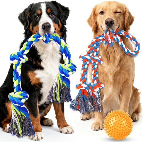 Tough Dog Toys for Aggressive Chewers – 3 Pack Tough Chew Toys for Large Dogs, Strong Rope Toys Ideal for Tug-of-War & Teeth Cleaning in Saudi Arabia