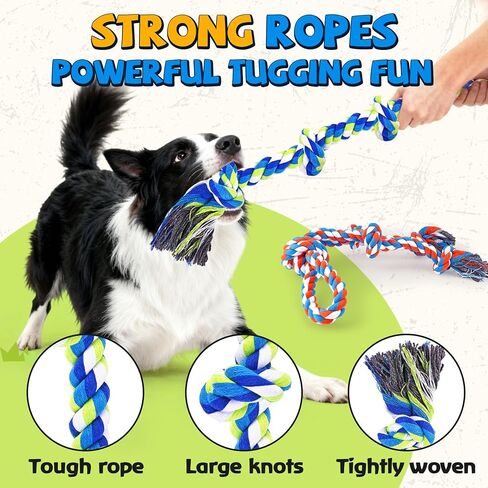 Tough Dog Toys for Aggressive Chewers – 3 Pack Tough Chew Toys for Large Dogs, Strong Rope Toys Ideal for Tug-of-War & Teeth Cleaning in Saudi Arabia