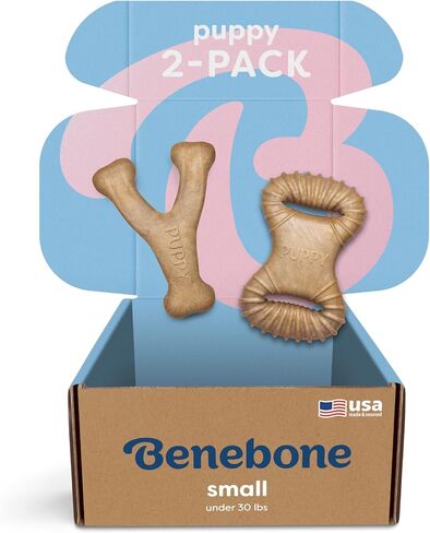 Benebone Puppy 2-Pack Dental Chew/Wishbone Dog Teething Toys, Bacon, Small in Kuwait