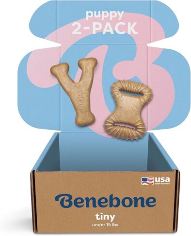 Benebone Puppy 2-Pack Dental Chew/Wishbone Dog Teething Toys, Bacon, Small in Kuwait