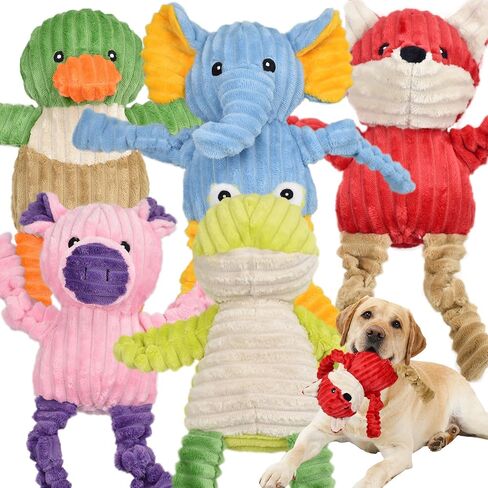 LECHONG 5 Pack Tough Dog Toys Stuffed Squeaky Dog Toys Assortment Plush Animal Dog Toy Value Bundle Puppy Pet Dog Toys for Small Medium Large Dogs in Saudi Arabia