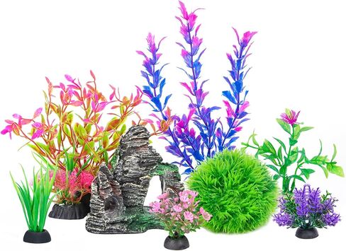 Ameliade Aquarium Artificial Plants & Rock Cave Betta Fish Tank Decor Set in Saudi Arabia