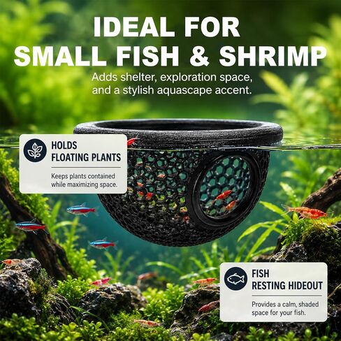 Joyeee 2Pcs Floating Betta Hammock & Shrimp Shelter, Beta Hide Cave and Resting Spot, Fish Feeding Rings, Safe Aquarium Decor(Black, 7 * 4cm) in Saudi Arabia
