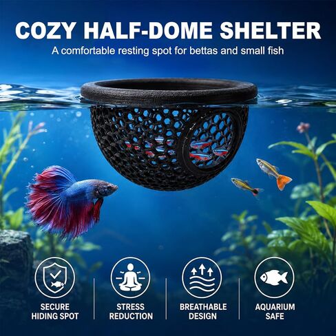 Joyeee 2Pcs Floating Betta Hammock & Shrimp Shelter, Beta Hide Cave and Resting Spot, Fish Feeding Rings, Safe Aquarium Decor(Black, 7 * 4cm) in Saudi Arabia