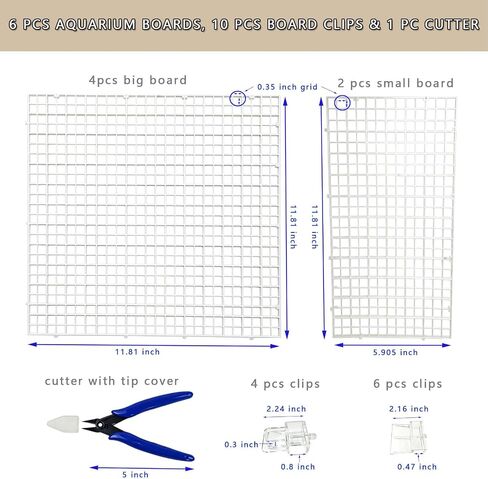 Aquarium Cover Kit, 6 Customizable Plastic Grid Aquarium Lid with 0.35Inch Hole, 10 Clips & Cutter, Fish Tank Hood Terrarium Turtle Tank Top Cover Jump Guard for Most Tanks in Kuwait