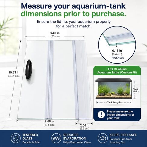Clear Tempered Glass Aquarium Canopy Replacement Lid 19.33x9.84x0.16in Fish Tank Hood Fits Most 10 Gallon Aqueon Tanks for Freshwater & Saltwater Aquariums in Saudi Arabia