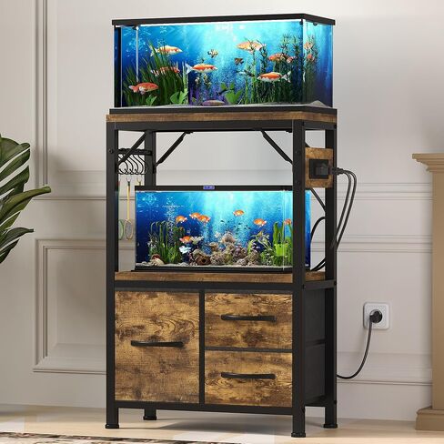 Heybly 20-29 Gal Fish Tank Stand with Drawer, Power Outlet,330lbs HAS001BK in Saudi Arabia