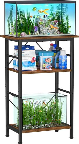 Snughome 10-20 Gallon Fish Tank Stand, Aquarium Stand 2-Tier Storage Shelves, Heavy Duty Terrarium Stand for Home Office Fish Tank Shelf, 24" L x 11.81" W x 30.71" H, Rustic Brown in Saudi Arabia