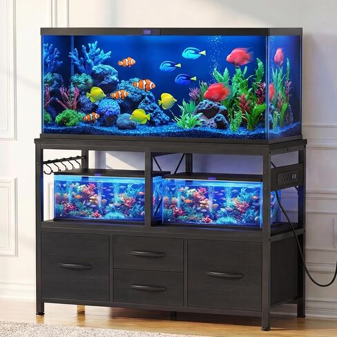 Heybly 55-75 Gal Fish Tank Stand with Drawer, Power Outlet, Black HAS005BK in Saudi Arabia