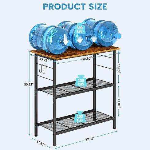 ThreeHio 20 Gallon Fish Tank Stand, 3 Tier Aquarium Stand with Movable Hooks, 28.5" L* 15.74" W Tabletop, Heavy Duty Terrarium Stand with Storage Shelf, Storage Table Shelf Rack Organizer for Kitchen, Living Room, Office, Balcony in Kuwait
