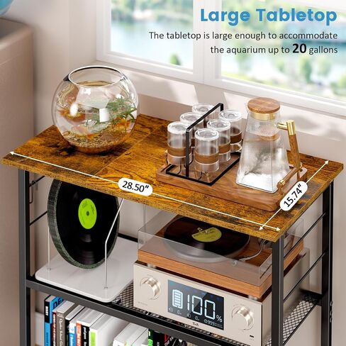 ThreeHio 20 Gallon Fish Tank Stand, 3 Tier Aquarium Stand with Movable Hooks, 28.5" L* 15.74" W Tabletop, Heavy Duty Terrarium Stand with Storage Shelf, Storage Table Shelf Rack Organizer for Kitchen, Living Room, Office, Balcony in Kuwait