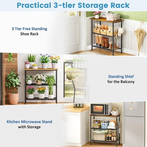 ThreeHio 20 Gallon Fish Tank Stand, 3 Tier Aquarium Stand with Movable Hooks, 28.5" L* 15.74" W Tabletop, Heavy Duty Terrarium Stand with Storage Shelf, Storage Table Shelf Rack Organizer for Kitchen, Living Room, Office, Balcony in Kuwait