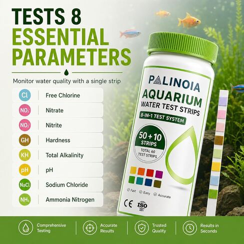 Palinoia 8-in-1 Aquarium Water Test Strips, 60 Count in Kuwait