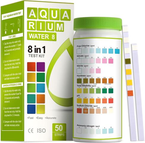 AAwipes 8-in-1 Aquarium Test Kit for Fish Tanks - Quick & Accurate Water Testing Strips for Aquariums & Ponds. Tests pH, Ammonia, Alkalinity, Hardness, Chlorine, etc. (K02-50) in Saudi Arabia
