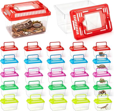 25pcs Plastic Reptile Terrariums 5.1×3.5×3.5in Carrier Cage 5 Colors Lid in Kuwait