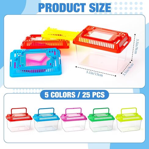 25pcs Plastic Reptile Terrariums 5.1×3.5×3.5in Carrier Cage 5 Colors Lid in Kuwait