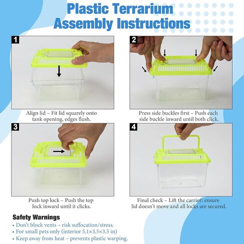 25pcs Plastic Reptile Terrariums 5.1×3.5×3.5in Carrier Cage 5 Colors Lid in Kuwait