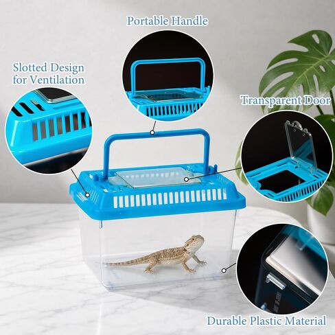 25pcs Plastic Reptile Terrariums 5.1×3.5×3.5in Carrier Cage 5 Colors Lid in Kuwait