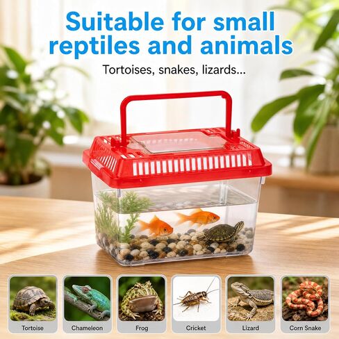25pcs Plastic Reptile Terrariums 5.1×3.5×3.5in Carrier Cage 5 Colors Lid in Kuwait
