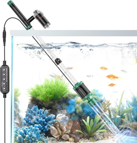 AKKEE Aquarium Vacuum Gravel Cleaner, 36W Electric Fish Tank Cleaner Vacuum, 8 in 1 Multifunctional Aquarium Cleaner for Automatic Water Change, Wash Sand, Water Circulation and Timed Off in Saudi Arabia