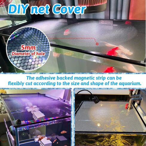 7.5 FT DIY Magnetic Fish Aquarium Anti-Jumping Net Cover, Mesh Screen Netting for Top Cover, Lid Prevents Reptiles from Jumping Out in Kuwait
