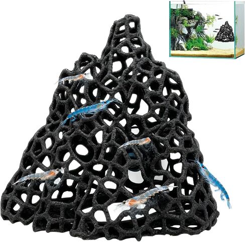 Cave with Suction Cup, Aquarium Betta Fish Hideout Habitat Decor, Stable Resting Hiding Place for Cherry Shrimp, Dwarf Shrimp, Guppy and Small Fish (Black) in Saudi Arabia