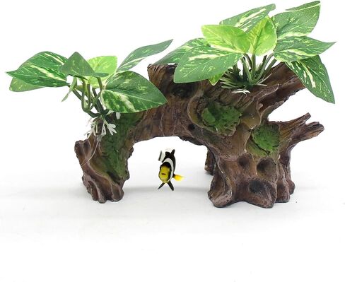 relaqcc Fish Tank Decorations Artifical Driftwood Cave Aquarium Decor Ornaments Silk Aquarium Plants for Betta Fish Tank Accessories in Saudi Arabia