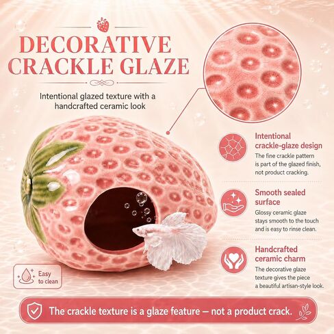 10PCS Aquarium Decorations, Ice Crackle Glaze Betta Fish Tank Decor Accessories, Ceramic Strawberry House Cave Hideout with Artificial Plants Grass Ball & Starfish for Goldfish Shrimp Cichlid (Pink) in Saudi Arabia