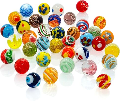 Taken All 16mm 38 Pcs Glass Marbles Bulk,0.6" Handmade Colorful Assorted Marbles for Kids Marble Run Games DIY Crafts Home Decor Vase Fillers Aquarium Landscaping Party Favors for Kids Aged 6+ in Saudi Arabia