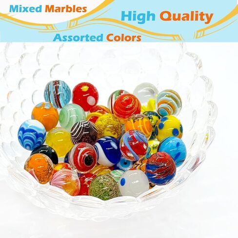 Taken All 16mm 38 Pcs Glass Marbles Bulk,0.6" Handmade Colorful Assorted Marbles for Kids Marble Run Games DIY Crafts Home Decor Vase Fillers Aquarium Landscaping Party Favors for Kids Aged 6+ in Saudi Arabia