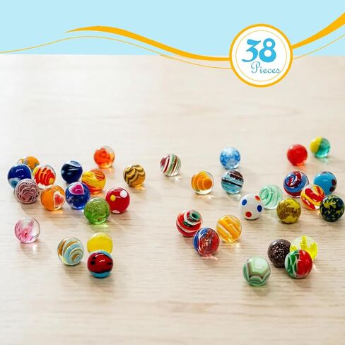 Taken All 16mm 38 Pcs Glass Marbles Bulk,0.6" Handmade Colorful Assorted Marbles for Kids Marble Run Games DIY Crafts Home Decor Vase Fillers Aquarium Landscaping Party Favors for Kids Aged 6+ in Saudi Arabia
