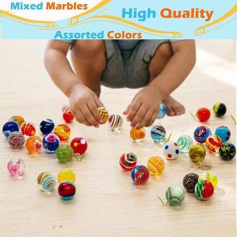 Taken All 16mm 38 Pcs Glass Marbles Bulk,0.6" Handmade Colorful Assorted Marbles for Kids Marble Run Games DIY Crafts Home Decor Vase Fillers Aquarium Landscaping Party Favors for Kids Aged 6+ in Saudi Arabia