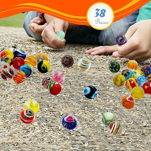 Taken All 16mm 38 Pcs Glass Marbles Bulk,0.6" Handmade Colorful Assorted Marbles for Kids Marble Run Games DIY Crafts Home Decor Vase Fillers Aquarium Landscaping Party Favors for Kids Aged 6+ in Saudi Arabia