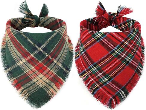 Vivifying Fall Dog Bandana, 2 Pack Plaid Dog Scarf with Tassels Edges, L in Kuwait