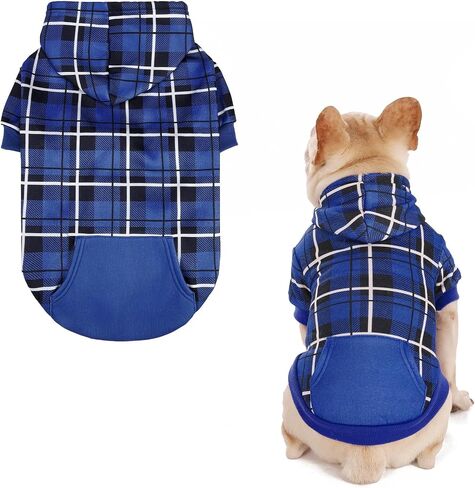 EXPAWLORER Plaid Dog Hoodie - British Style Warm Dog Sweater Shirt with Leash Hole,Pitbull Clothes Outfits,Winter Coat Apparel for All Breeds Puppy Girl Boy-Cat Apparel,Beige Medium in Saudi Arabia