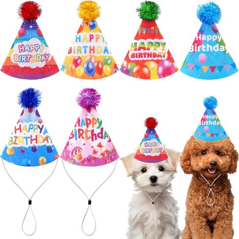 6PCS Dog Birthday Party Hats Felt for Small Medium Dogs Paw Bone in Kuwait
