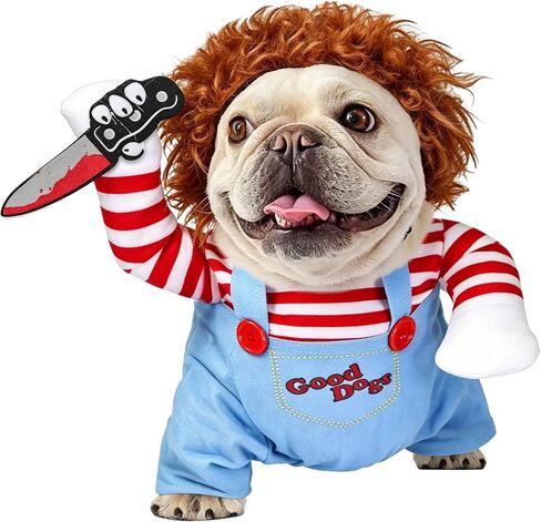 Dog Halloween Costumes, Funny Dog Killer Doll Costume with Wig and Knife, Adjustable Pet Halloween Cosplay Costume for Small Medium Large X-Large Dogs (Medium) in Kuwait